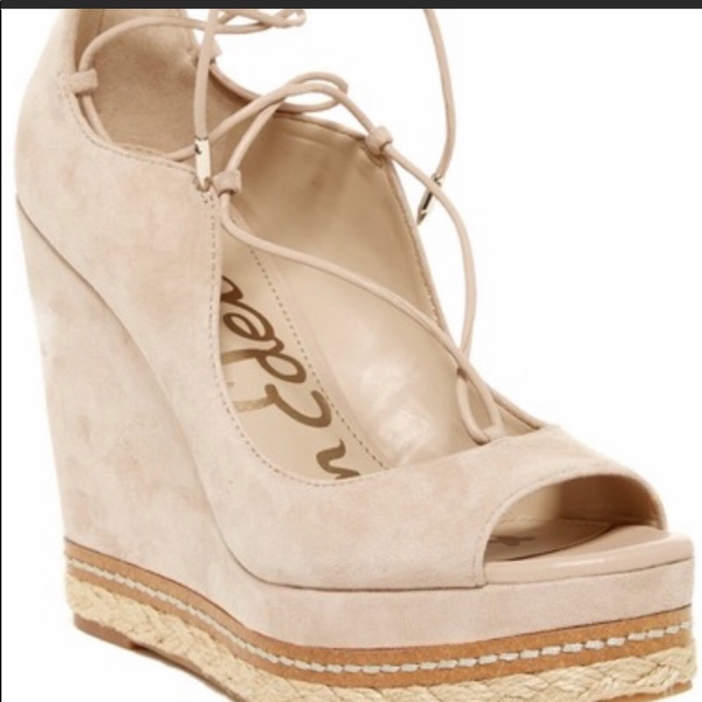Sam Edelman “Harriet” Lace up Suede Wedge Sandal.
